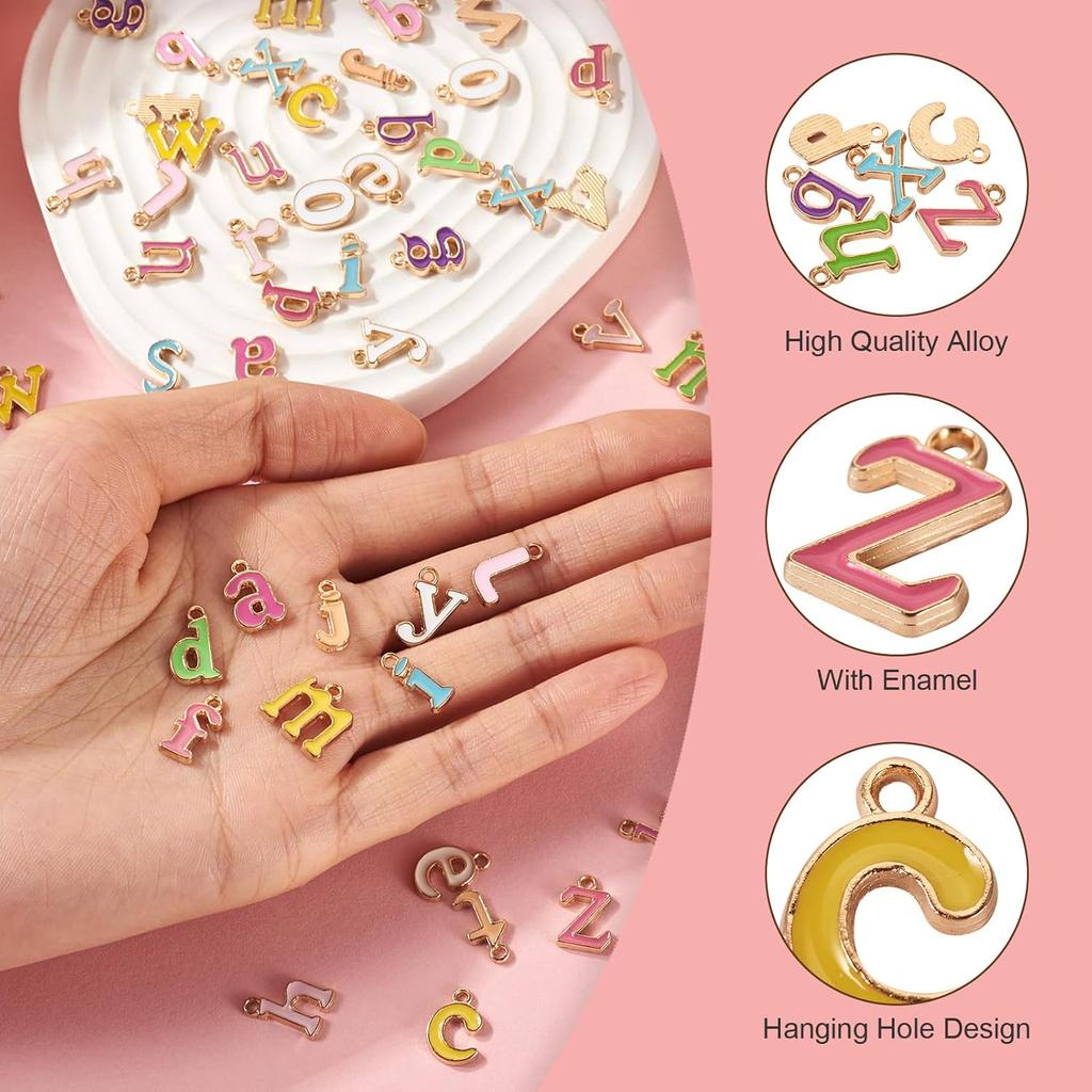Craftdady 52 Pc Enamel Letter A-Z Charms: Colorful Initial Alphabet Pendants for DIY Jewelry Making