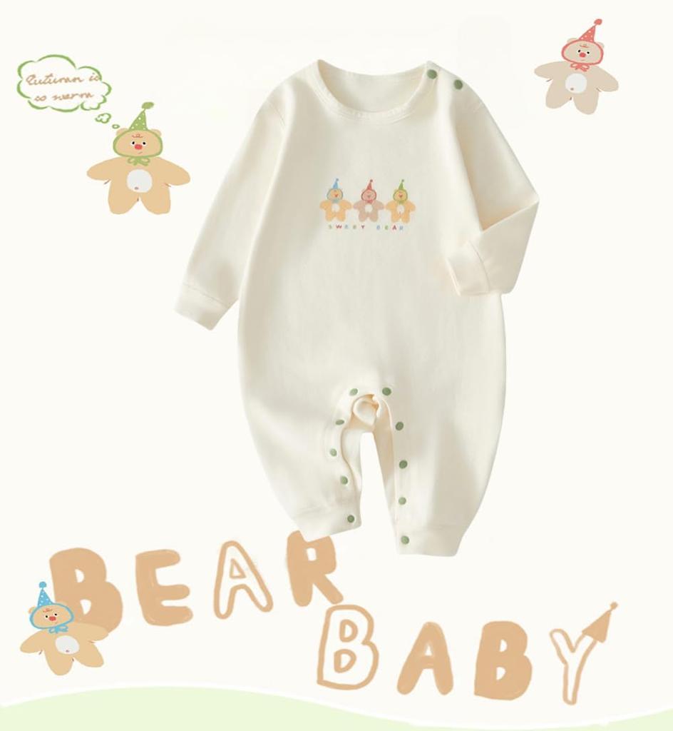 YIN OON Baby Clothes for Boys and Long Sleeve Outing Newborn Cute Bear Print Baby Baby Size 66 Open Girls, Fall/Winter, Romper, Coverall, Innerwear,