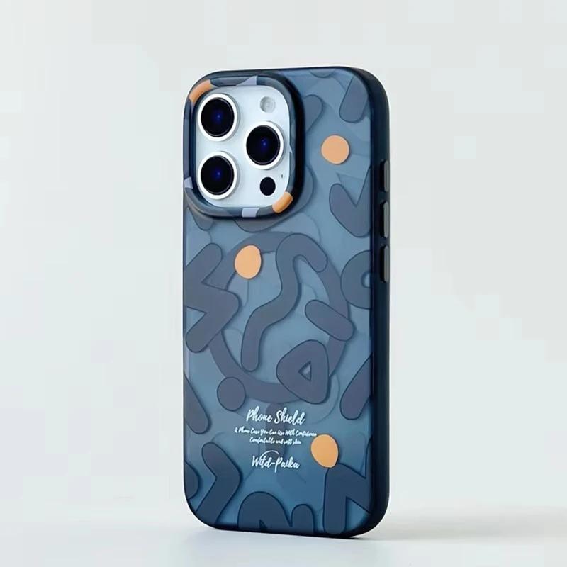 Geometric Graffiti MagSafe Phone Case For iPhone 12 13 14 15 16 Pro Max Plus Magnetic Wireless Charging Hard Shockproof Cover
