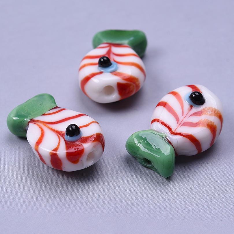 12pcs/Lot Mixed Patterned Stripe Fish Beads For Jewelry Making Supplies Cute Animal Glass Spacer Bead Handmade Bracelets Anklets