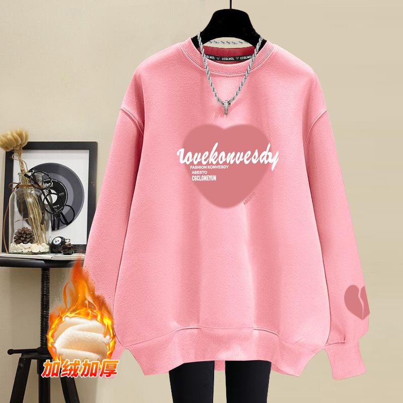 Factory wholesale niche crew neck sweater women's loose fashion pure cotton velvet thickened spring and autumn winter