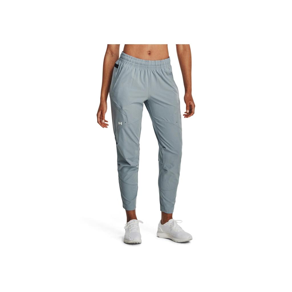 Under Armour Solid Color Logo Embroidered Elastic Waist Straight Leg Sports Pants Women Pants Blue 1379018-465