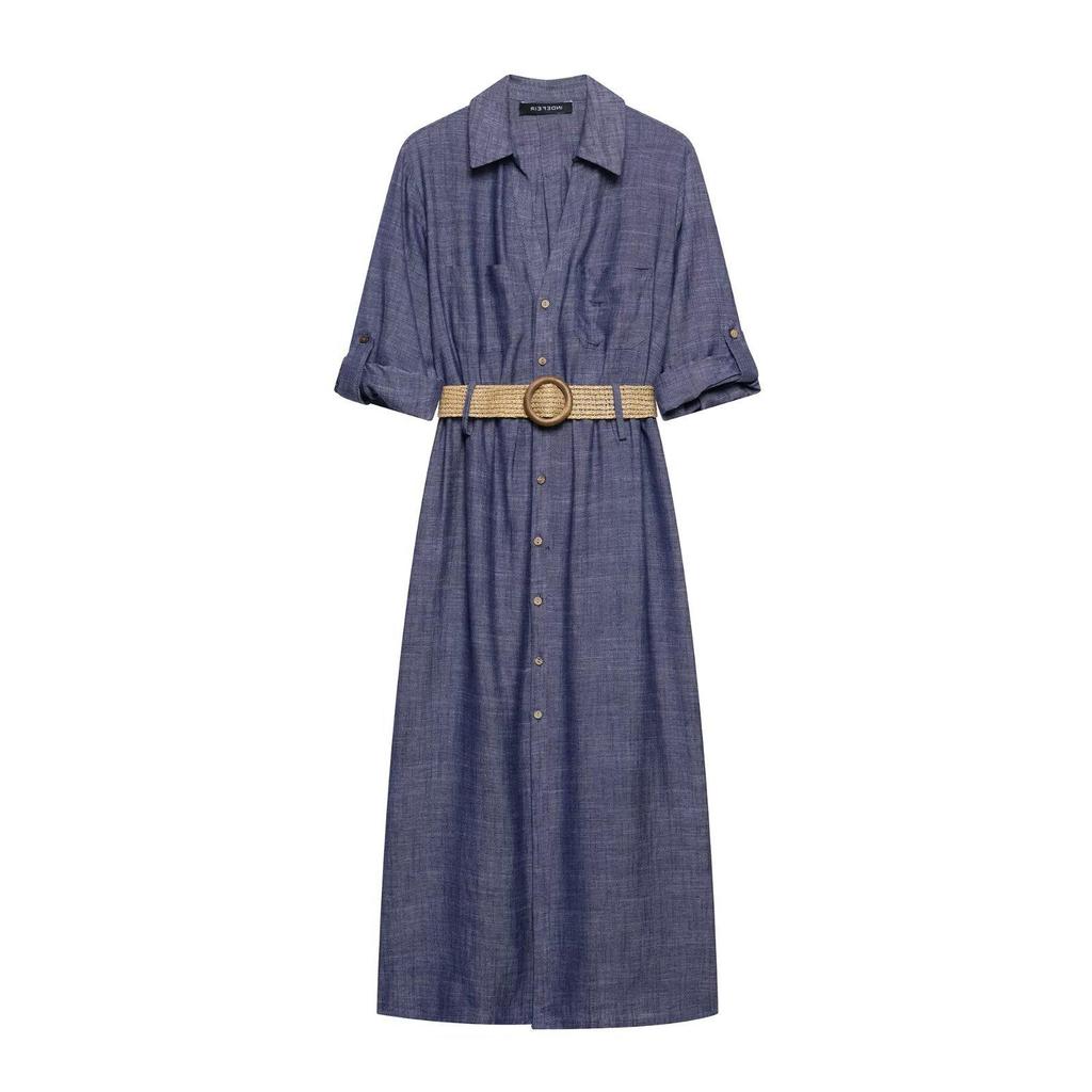 TAOP&ZA Women's Elegant Summer Midi Dress with Belt