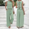 Damen 2-teilige Outfits Sommer Ärmellos Bindeband am Rücken Oberteil und Weite Beinhosen Sets Lässig Urlaubs Loungewear Passende Sets