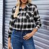 Women's Fashion Long-Sleeve Button-Down Plaid Shirt With Pockets