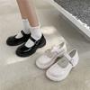 Womens Mary Jane Shoes With Chunky Thick Heel Round Toe PU Leather Slip-On Style Daily Wear