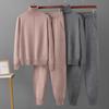 Completo Lavorato a Maglia Maglione Dolcevita + Pantaloni Larghi a Vita Alta Tuta Sportiva Casual Donna