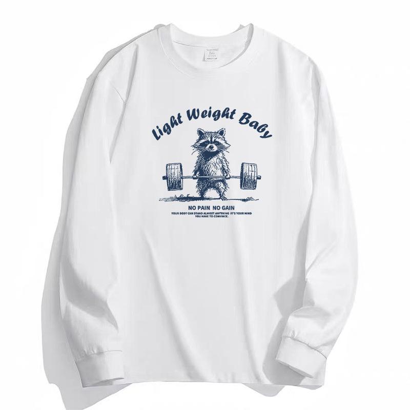 Men's Casual Long Sleeve T-shirt Light Weight Baby Raccoon Print Crew Neck Top