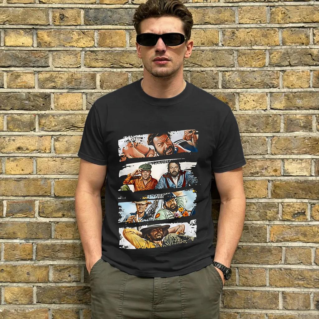 Bud Spencer and Terence Hill T Shirt Unisex Pure Cotton Crazy TShirt O Neck Tee Shirt Short Sleeve Clothes Plus Size