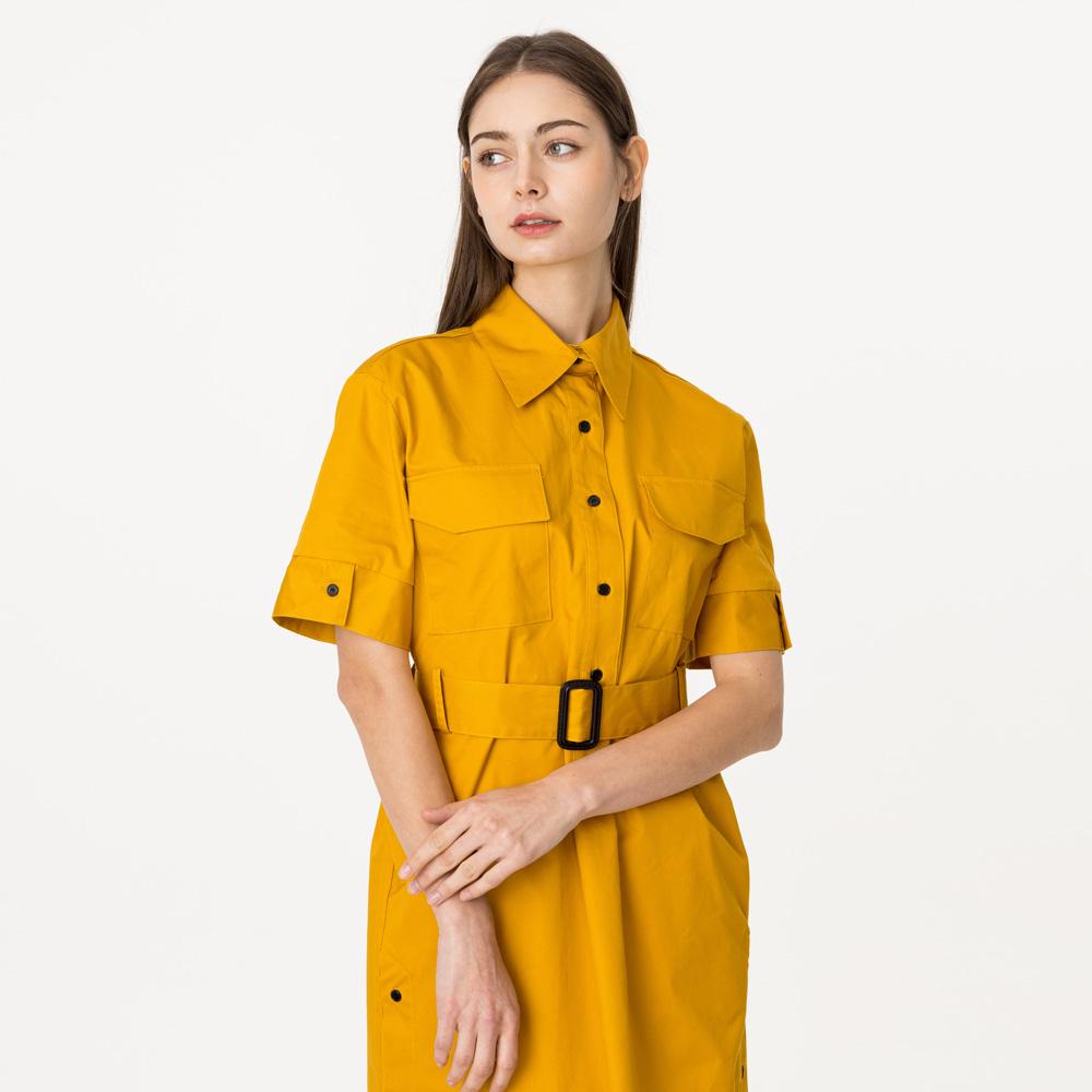 Bunderghost Shirt Collar Short Sleeve String Long Dress Mustard