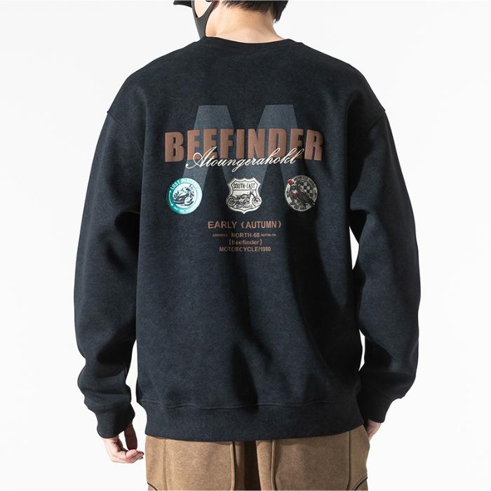 350G Heavy Sweater Men'S Loose Large Size Fat American Trendy Brand Printed Bottoming Shirt Versatile Crew Neck Jacket