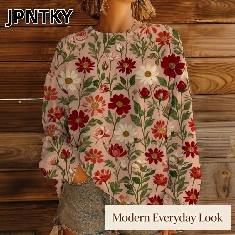 JPNTKY Women's Fashion Casual Long Sleeve O-Neck Blouses & Shirts