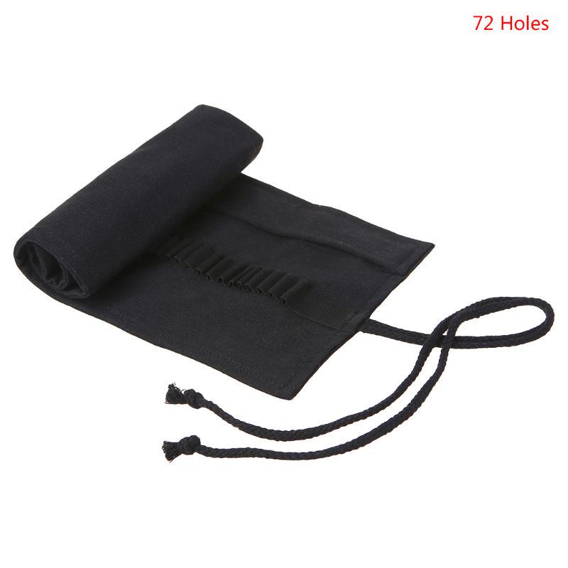 Black Color School Pencil Case Roller 12/24/36/48/72 Holes Canvas Roll Up Makeup