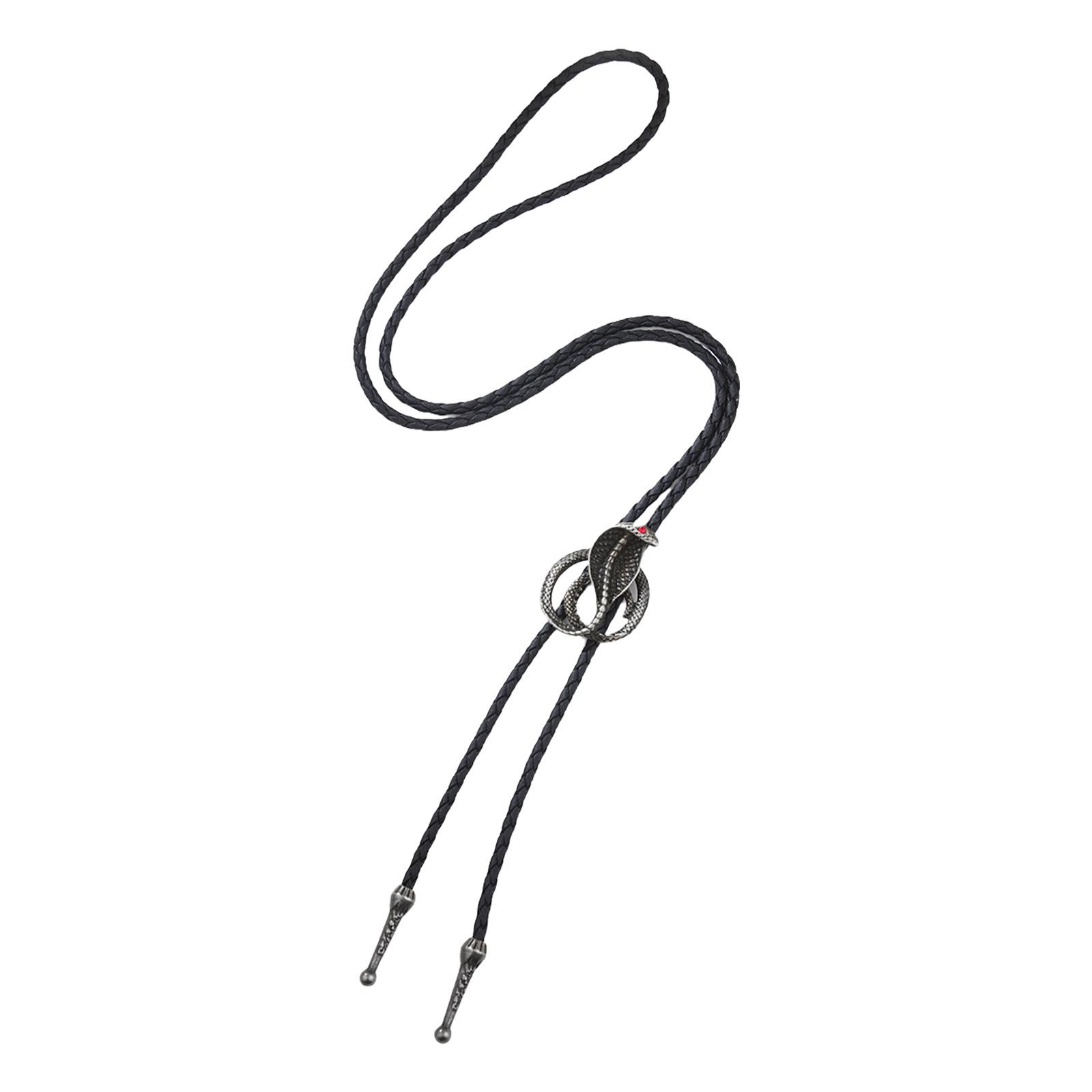 

Винтажный металлический кулон в виде змеи кобры, галстук боло в стиле вестерн панк, галстук из искусственной кожи, ювелирное изделие, цепочка для воротника рубашки серебряный