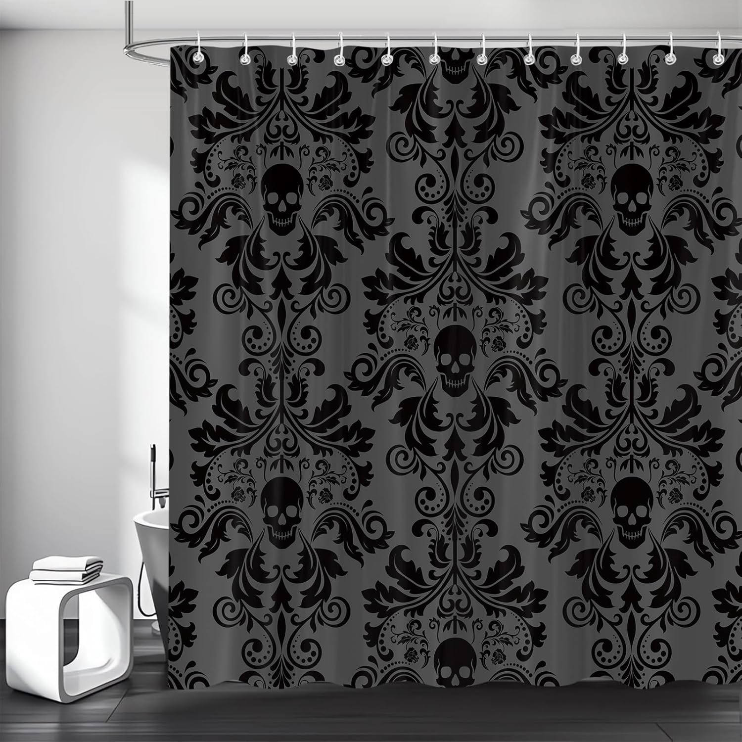 

Gothic Octopus Shower Curtain, Funny Black And White Ocean Animal Bathroom Decor Set,Waterproof Polyester Restroom Accessories W60H190(CM)-1 Pcs
