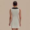 Women's Sleeveless Dress, Off White, Black Collar, Gold Square Buttons