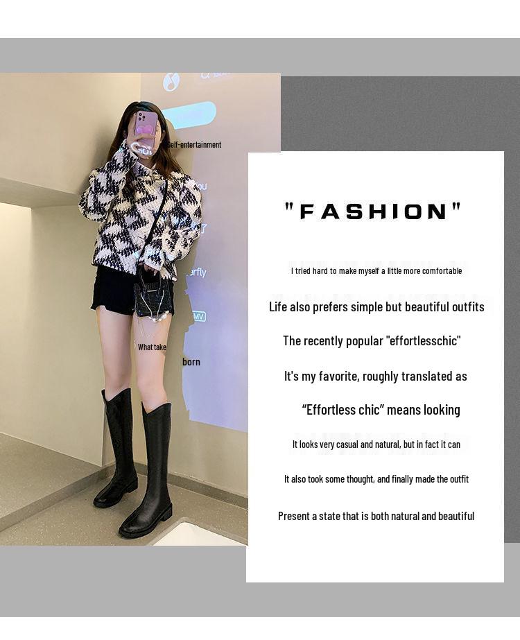 V-Mouth Knee-High Women's Knight Boots, 2025 Spring/Autumn, Low-Heel Chunky High-Leg Winter Martin Boots