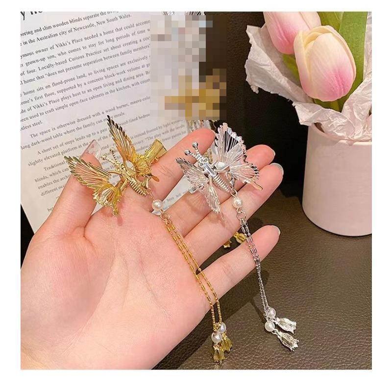 

1/2 шт., заколка-бабочка с кисточками, женский элегантный винтажный головной убор, трепещущая челка-бабочка, боковой зажим, головной убор с подвижной бабочкой