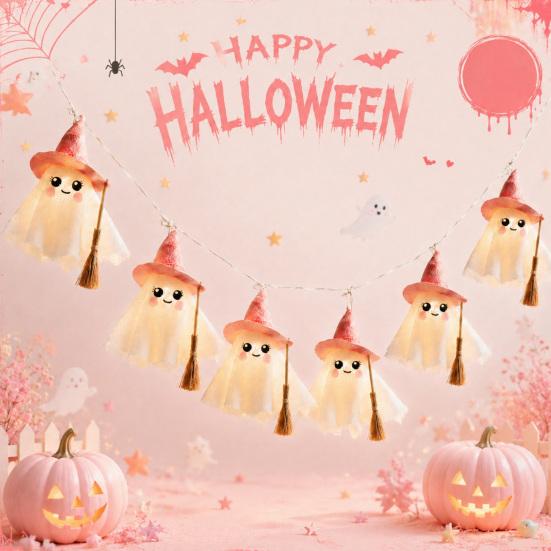 Halloween Ghost String Lights LED for Decorations, Cute Hanging Gauze Lamps Holiday Room Ornament with Warm White Lights, Indoor Home Party