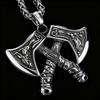 HNSP 316L Rostfritt Stål Vikingakrigare Dubbelyxa Hänge Halsband För Män Vintage Accessoar