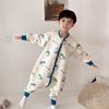 Kids Cotton Sleepsuit With Leg Separation Warm Winter Pajamas Anti-Bacterial Unisex Toddler Sleepwear