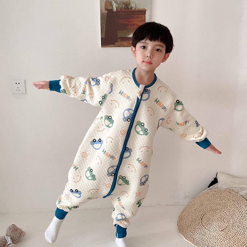Kids Cotton Sleepsuit With Leg Separation Warm Winter Pajamas Anti-Bacterial Unisex Toddler Sleepwear