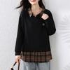 Navava Women Long Sleeve Sweatshirt Layered Check Collar Nt2972