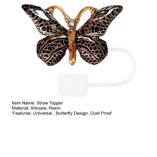 Cute Butterfly Straw Caps Silicone Toppers Covers for 10mm Straws, Dust-Proof Reusable Party Charms Guests Tumblers, Colorful Tips Accessories Coffee