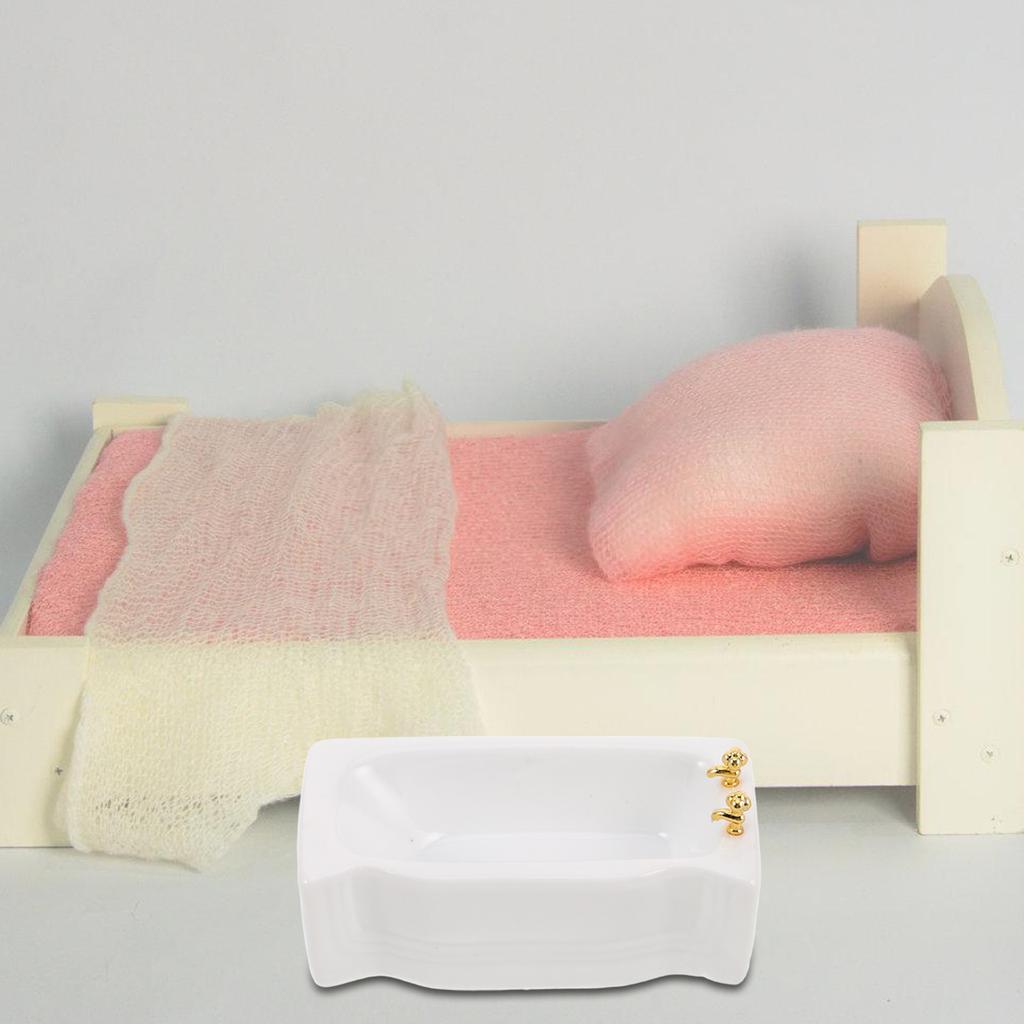 Miniature 1:12 White Porcelain Ceramic Bathtub Dollhouse Bathroom Mini Furniture Accessories Decoration 1:12 Dollhouse Furniture