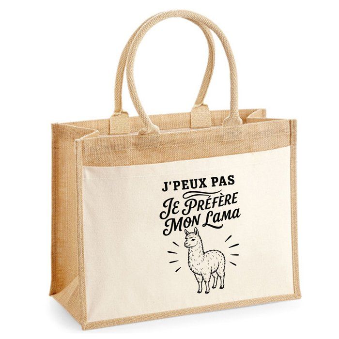 Sac cabas - PLANETEE - J'peux pas minimaliste - Lama (illustration) - Toile de jute et coton - 21 L