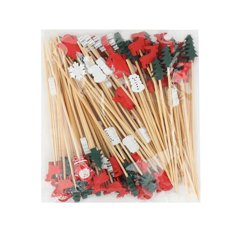100Pcs Christmas Disposable Bamboo Skewers Santa Xmax Tree Fruit Fork Buffet Dessert Cocktail Sticks Christmas Decoration 2025