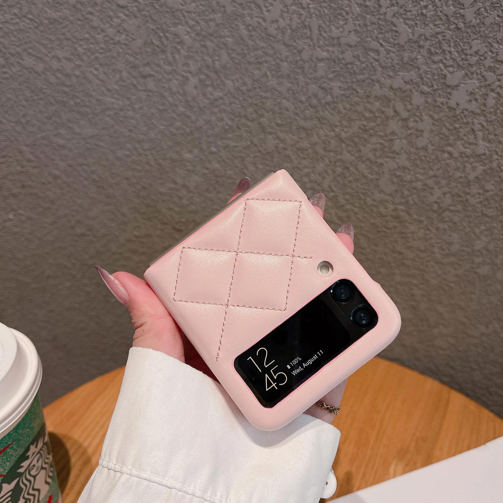 

Роскошный кожаный чехол для Samsung Galaxy Z Flip 3 4 5 Flip5 Flip4 Flip3 5G Rhombus Lattice держатель для карт сумка кошелек чехол для телефона Galaxy Z Flip3 розовый