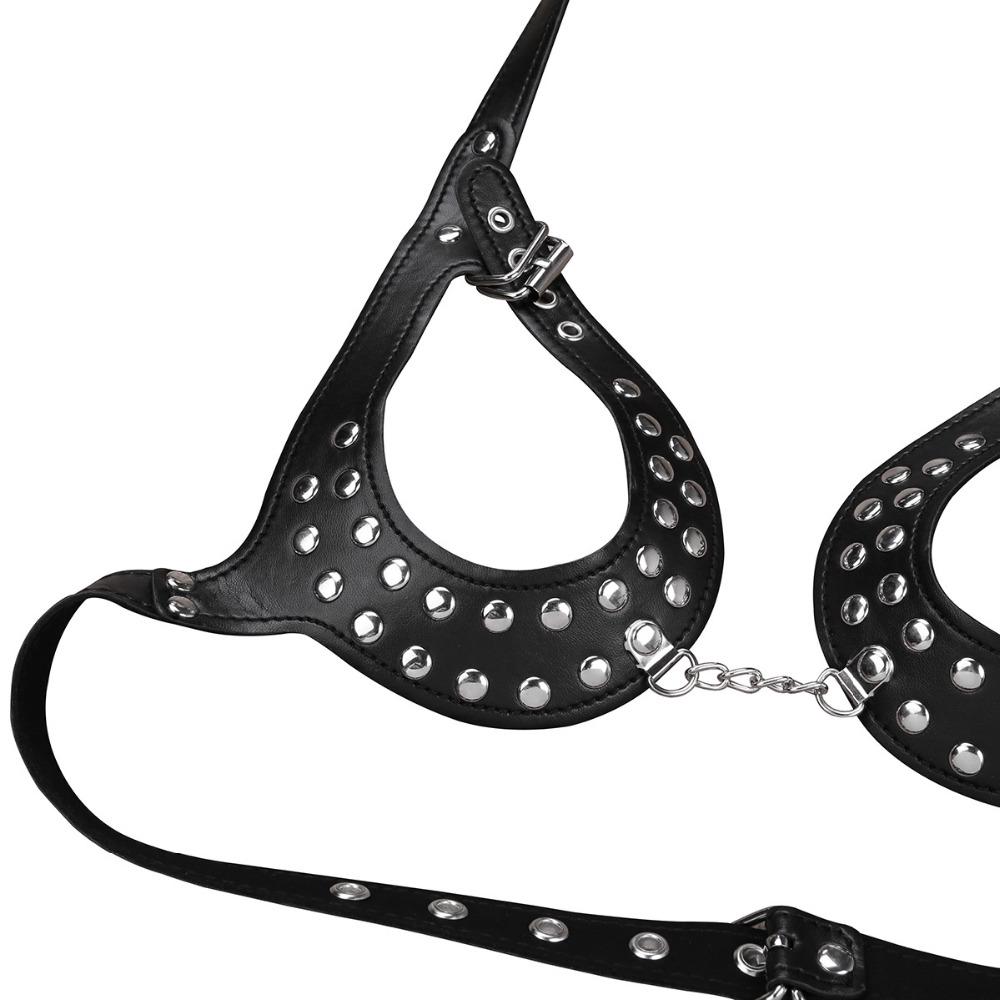 Damen PU-Leder Open Cup Verstellbarer Wetlook Sexy Body Harness BH Gürtel mit Schnallen und Nieten