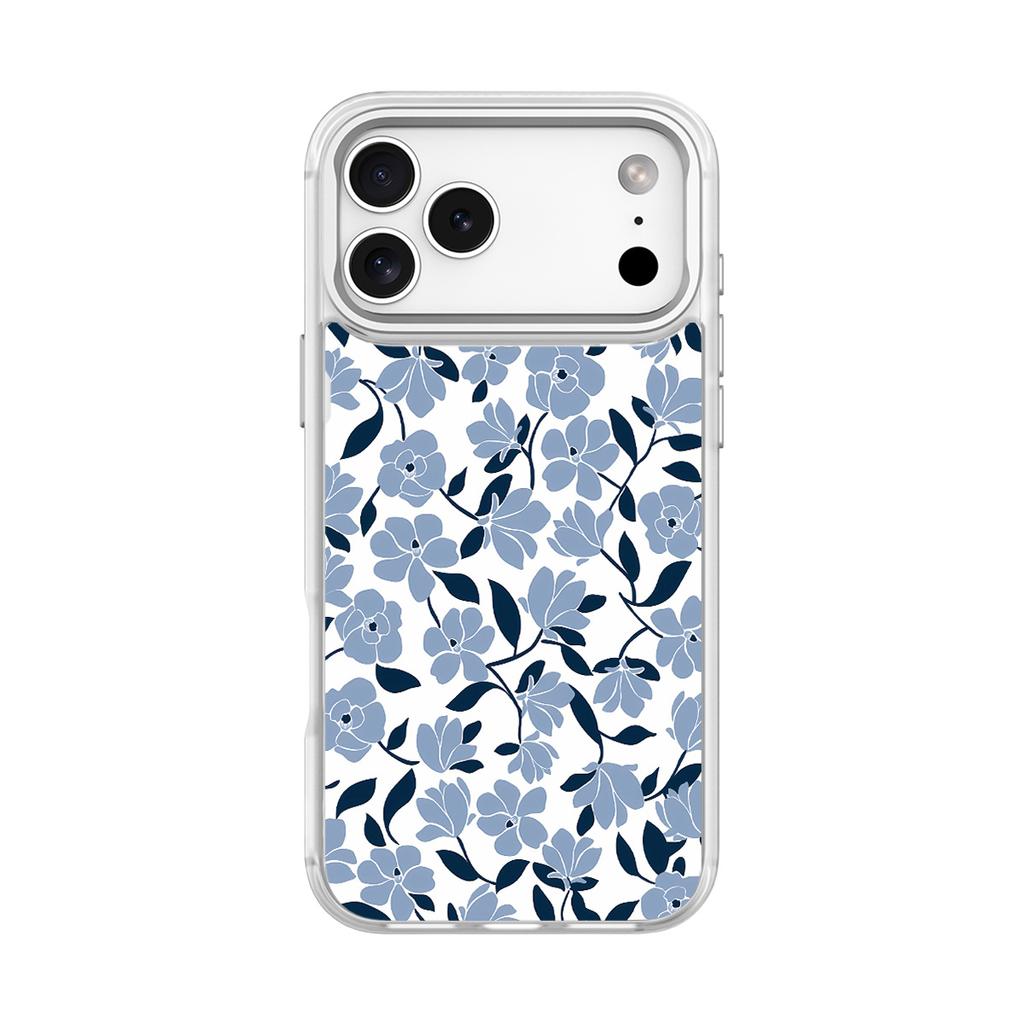 Applicable To Apple 17pro Mobile Phone Case, Advanced Sense 16 Replaceable Back Plate 15promax Magnetic Mobile Phone Case, Blue and Black Flower.