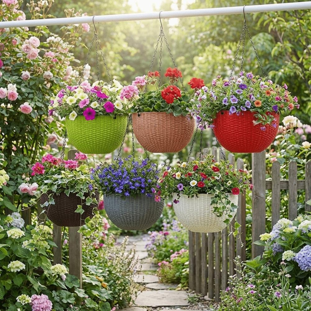 Plastic Imitation Rattan Hanging Pot European Style Macrame Plant Hanger  Garden