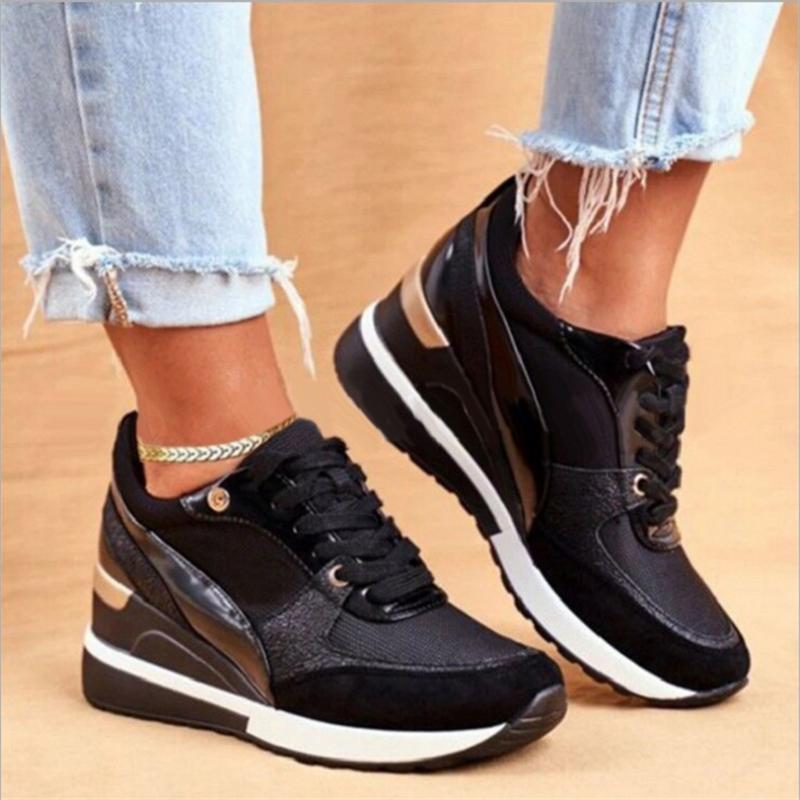 New Autumn and Winter Round Toe Flat Bottom Inner Heighten Casual Walking Shoes Cross Lace Fashion Women's Vulcanized Shoes