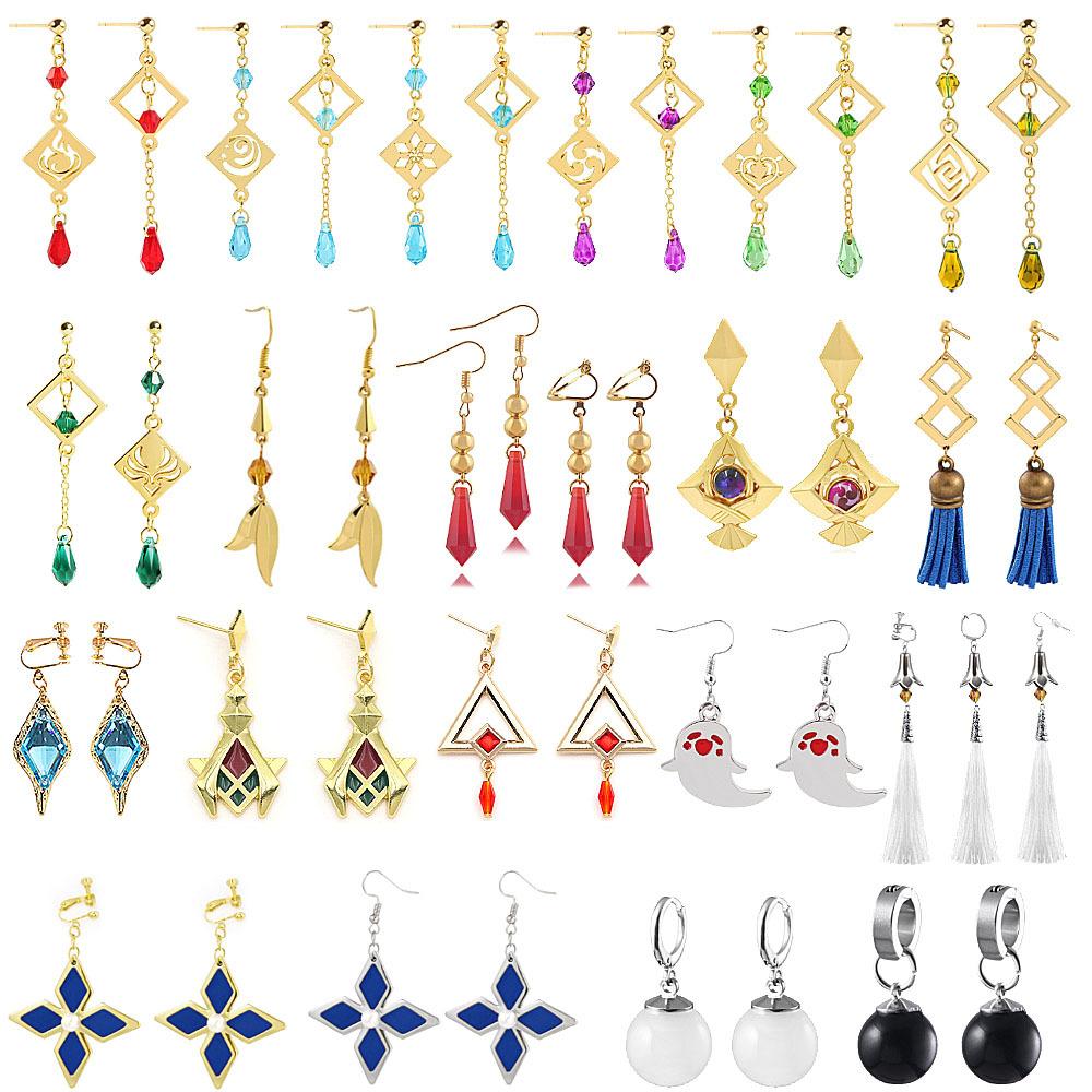 Game Genshin Impact Earring Tartaglia Hu Tao Venti Kaeya Alberich Aether Qiqi Keqing Cosplay Clip Earrings Foe Fans Jewelry Gift