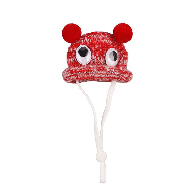 

Pet hat cute big eyes plush knitted mini hamster hat one size fits all красный