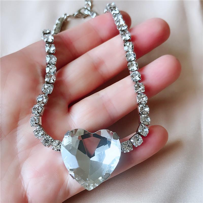 Shine Big Heart Crystal Choker Necklaces for Women Geometric Rhinestones Necklaces Statement Zircon Party Gifts