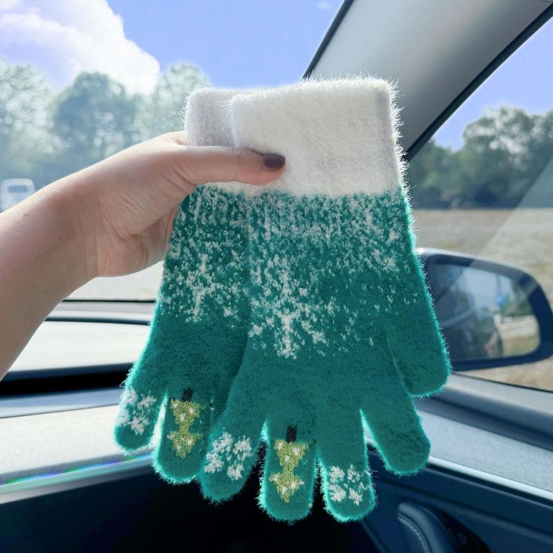 Gloves Cute Female Christmas Dew Finger Winter Festival Thickened Warm Knitted Plush Cold and Windproof Cycling Man