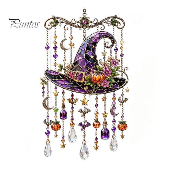 Whimsical Bat And Black Cat Decor Halloween Acrylic Wind Chime Pendant, Crystal Suncatcher Hanging Ornaments, Decorative Chimes Outdoor Window