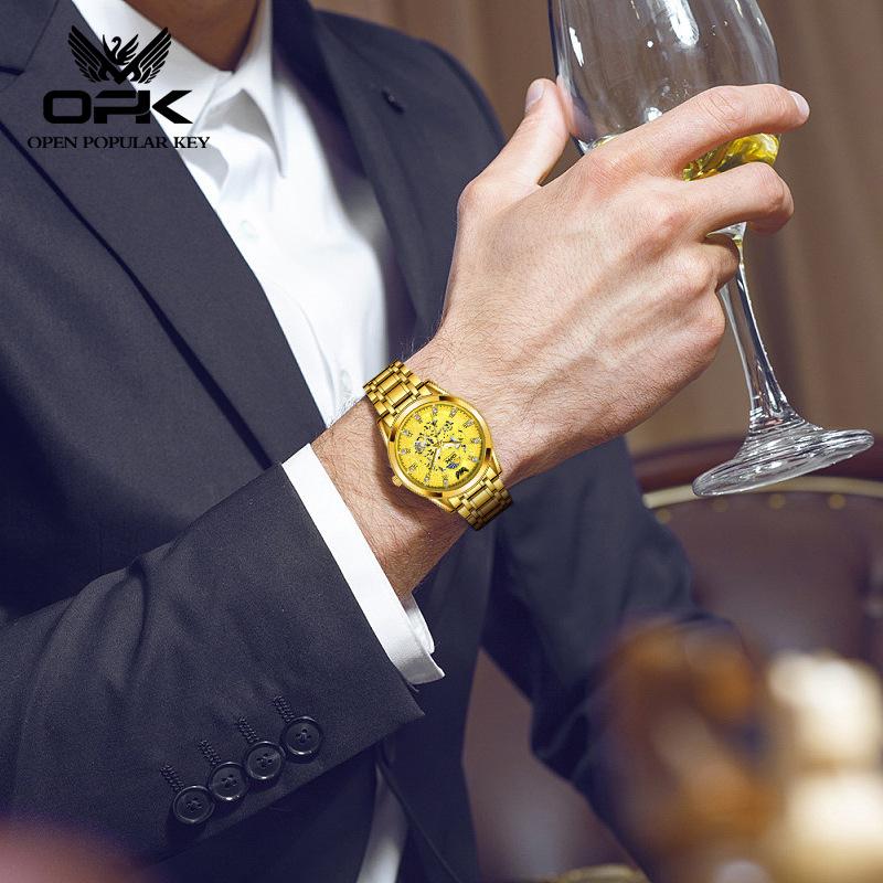 OPK Brand Watch Three-pin Fake Hollow Calendar Quartz Watch Waterproof Men's Watch Men's Watch