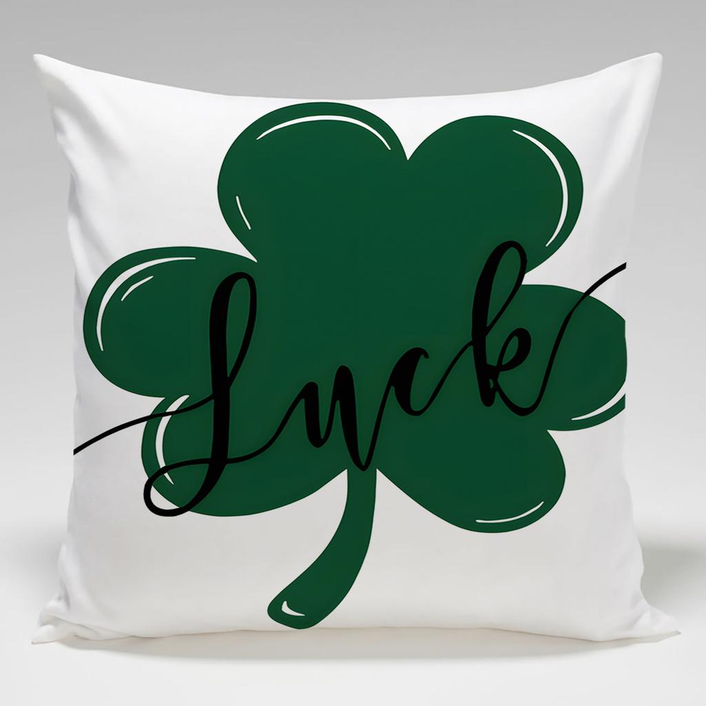St. Patrick'S Day Four-Leaf Clover Throw Pillow Cover With Short Plush Print For Living Room Sofa Decoration Cushion Cover