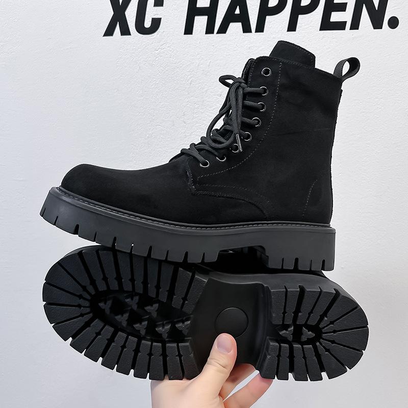 Men's new high-top Martin boots British style thick-soled heightened large-size lace-up velvet medium-top boots Men's 3302-A