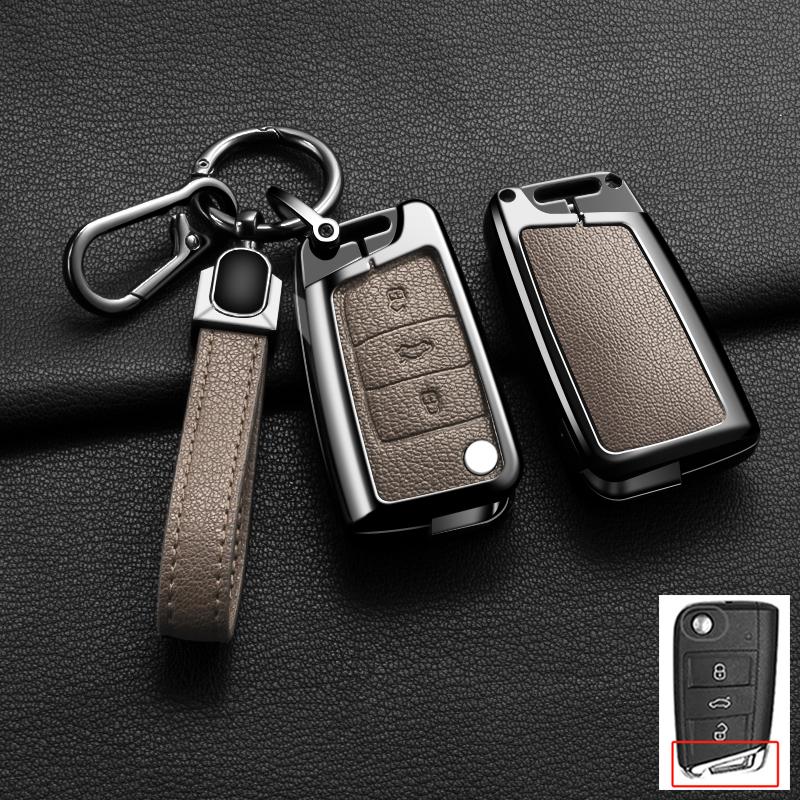 Interior Mouldings Car Zinc Alloy Leather Key Cover Case Protector For VW Volkswagen Golf 7 MK7 Tiguan MK2 Holder Shell Fob Keyc