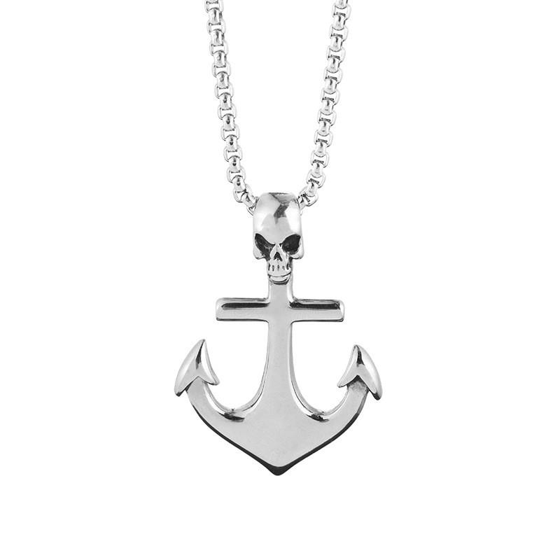 Snygg Vintage Punk Skalle Ankare Titanstål Halsband För Män Och Kvinnor Med Unik Piratskeppsdesign