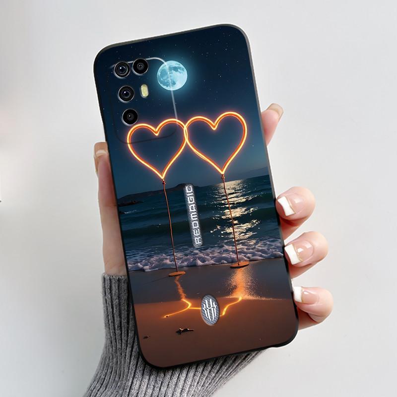 

Для ZTE nubia Red Magic 6R Чехол NX666J Роскошный Милый Кролик с Сердечком Черный Мягкий Силиконовый Чехол для Телефона Для RedMagic 6R Задняя Крышка ZTE nubia Red Magic 6R