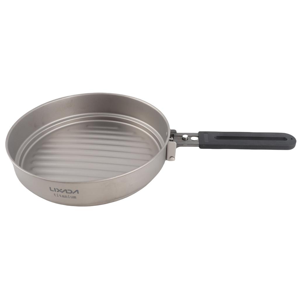 Lixada 1100ml Titanium Fry Pan Ultralight Grill Frying Pan with Folding Handle for Outdoor Cooking Camping Hiking