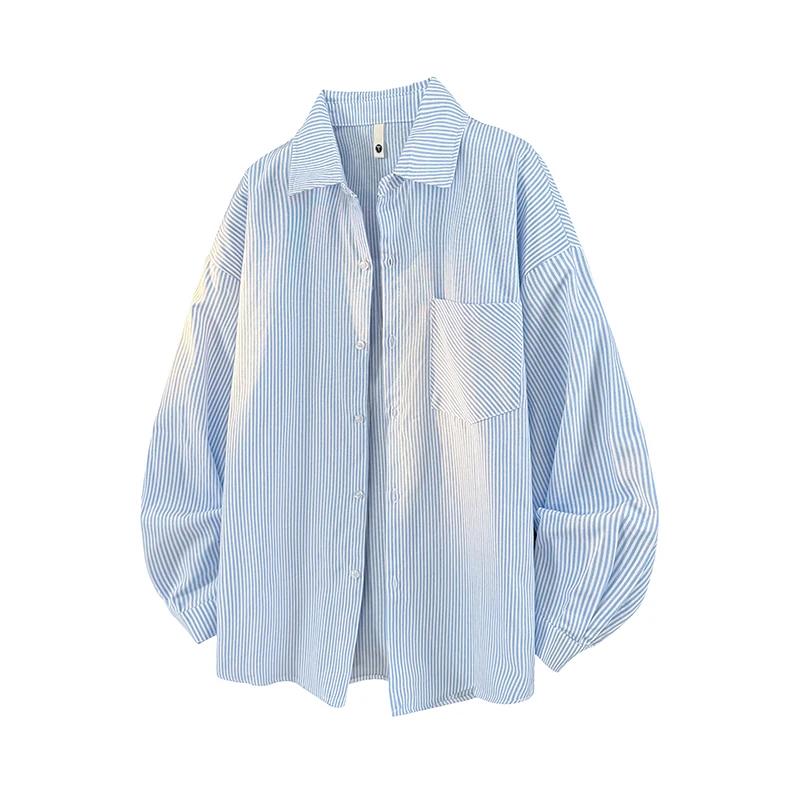 

Весна 2026 Мужская мода Рубашка в полоску Мужская повседневная свободная рубашки в гонконгском стиле Мужские однотонные корейские рубашки с длинным рукавом L