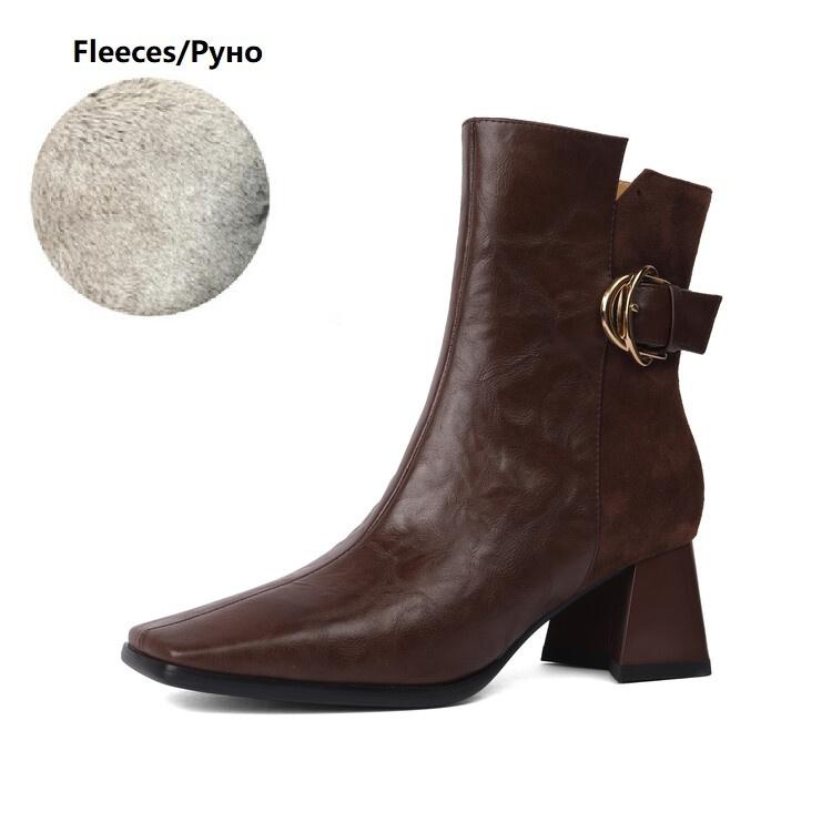 

Модные НОВЫЕ Осенние Женские Ботинки Обувь из Натуральной Кожи Женские Ботинки с Квадратным Носком на Массивном Каблуке на Молнии Короткие Современные Ботинки с Ремешком и Пряжкой Повседневная Обувь 40